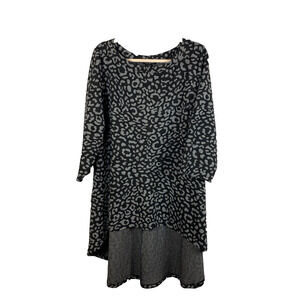Lane Bryant Long Tunic Peplum Top Sz 22/24 Hi-Low Gray Black Leopard Jaquard
